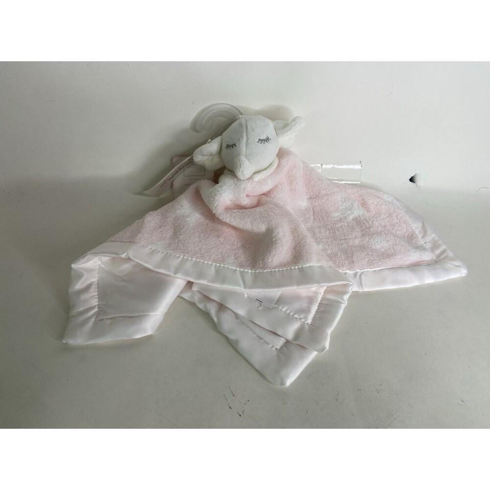Pink and White Elephant Baby Lovey Security Plush Satin Trim